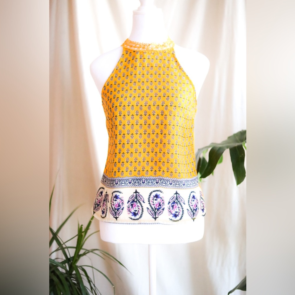 Mustard yellow tank with paisley spots
